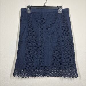 Loft Womens 12 Navy Blue Lace Overlay Career Pencil Flare Knee Length Skirt